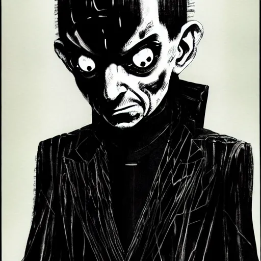 Image similar to Mr Bean looking sinister, by Tsutomu Nihei, highly detailed