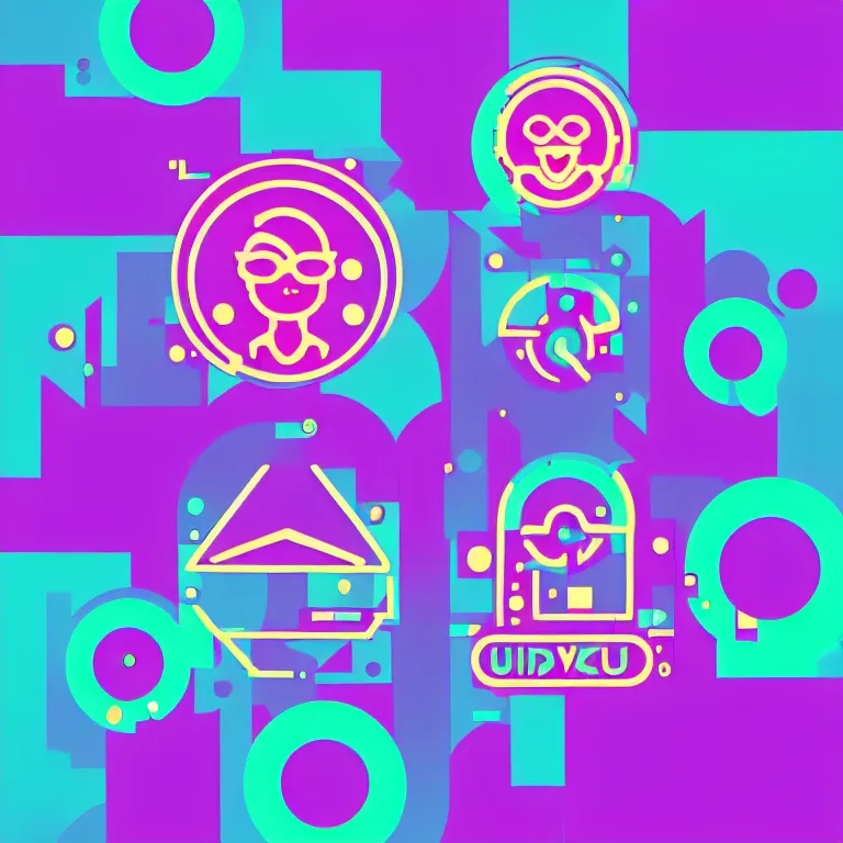 Prompt: cute cyberpunk kawaii style emblem, vibrant pastel colors, corporate logo, art deco, stylized, iconic, minimalist, vector art, 🧒 📸 🎨, masterpiece