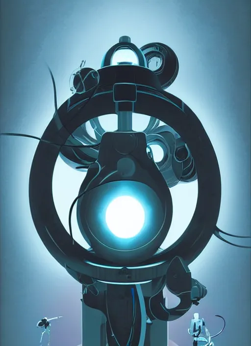 Image similar to poster artwork by Michael Whelan and Tomer Hanuka, of a product poster of the Portal Gun, from the game Portal 2, from Valve, Aperture Science, clean