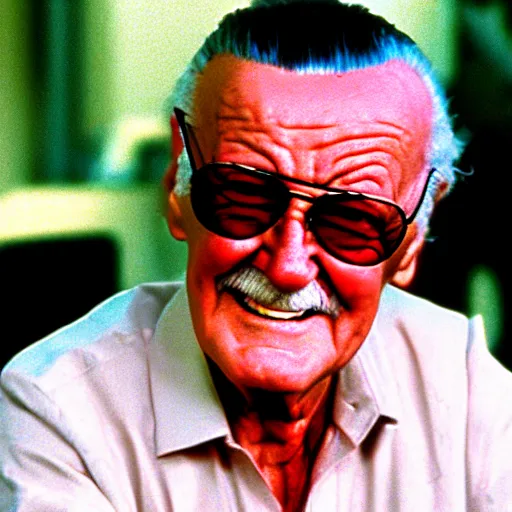 Prompt: High quality screenshot of Stan Lee as Rambo (1995)