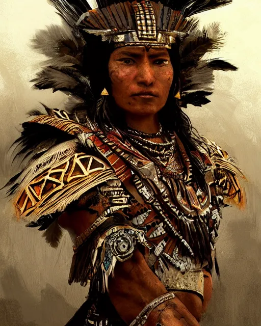 Prompt: Aztec warrior, strong, portrait, intricate, detailed, feathers, volumetric lighting, scenery, digital painting, highly detailed, artstation, sharp focus, illustration, concept art, ruan jia, steve mccurry