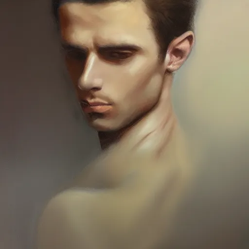 Prompt: a beautiful toned man, aesthetic, oil painting, pale colors, high detail, 8 k, wide angle, trending on artstation,