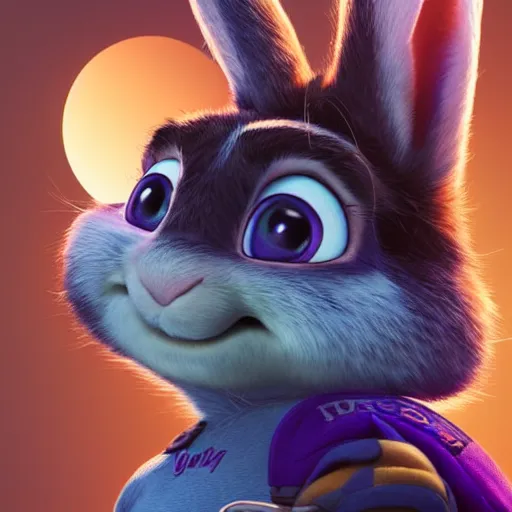 Image similar to A portrait of Judy Hopps, up close, soft lighting, beautiful lighting, backlit fur, trending on artstation, greg rutkowski, award winning painting, digital painting of Judy hopps, a female anthropomorphic bunny