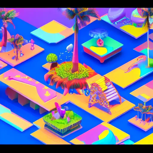 Prompt: Isometric 3D Fantasy Island, no background, 3D character, very colourful, cinematic lighting, soft neon, CGI render, trending on Artstation