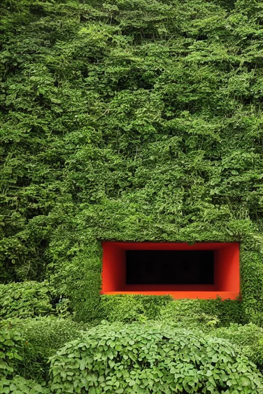 Image similar to colorful James Turrell interiors , overgrown by kudzu vines