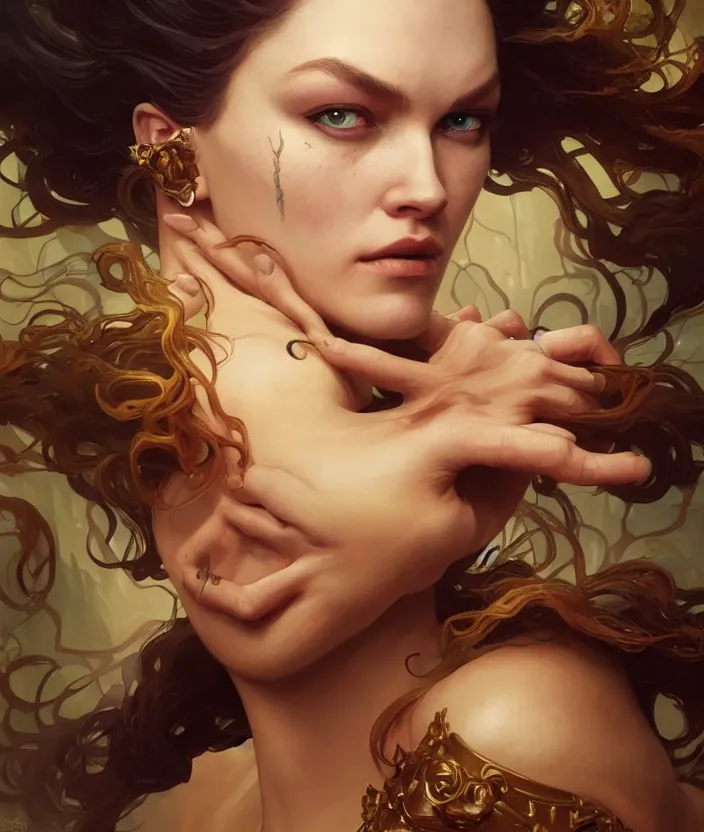 Image similar to excellent painted portrait of the queen of storms, high quality masterpiece painting with detailed face, 4k, trending on artstation, octane render, art by artgerm and greg rutkowski and alphonse mucha and craig mullins and James Jean and Andrei Riabovitchev and Marc Simonetti and peter mohrbacher