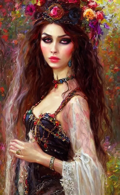 Prompt: Gypsy gothic princess. by Konstantin Razumov, horror scene, highly detailded