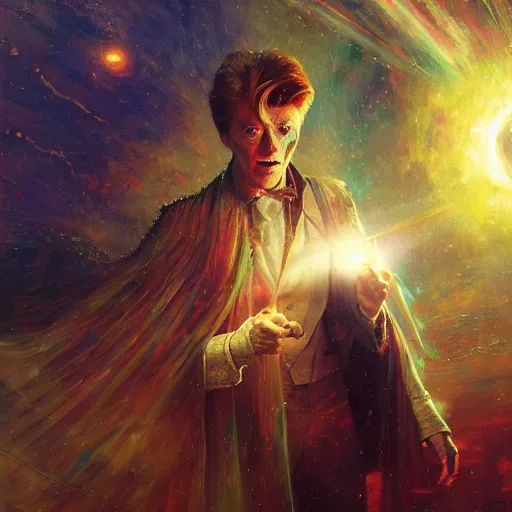 Image similar to david bowie as doctor who, radiant light, caustics, heroic, bright iridescent light, by gaston bussiere, bayard wu, greg rutkowski, maxim verehin