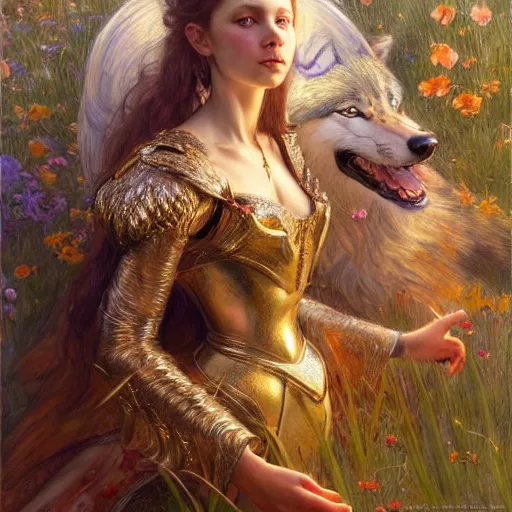 Image similar to highly detailed full body portrait of a enchanted wolf in the form of a beautiful young princess. d & d, art by donato giancola and ruan jia and carl larsson and magali villeneuve. trending on artstation, intricate details, energetic composition, golden ratio, concept art, illustration, elegant art