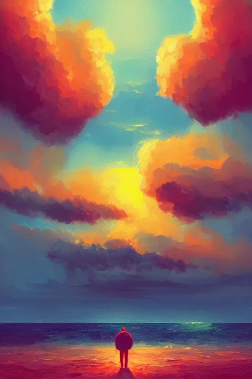 Image similar to a nuclear bomb detonates beach surreal photography, sunrise, dramatic light, impressionist painting, colorful clouds, digital painting, artstation, simon stalenhag