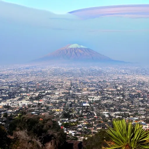 Image similar to the view from runyon canyon overlooking los angeles as a huge volcano erupts beneath l. a.