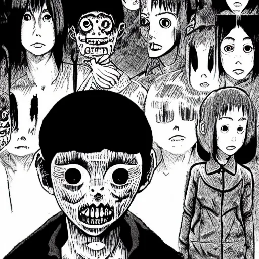 Image similar to a horror movie in a junji ito art style, horror manga