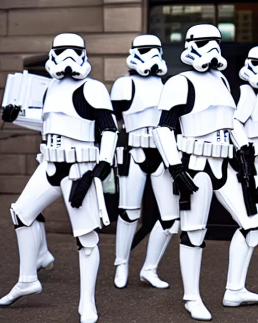 Image similar to stormtroopers wearing white kilts and black pointe shoes