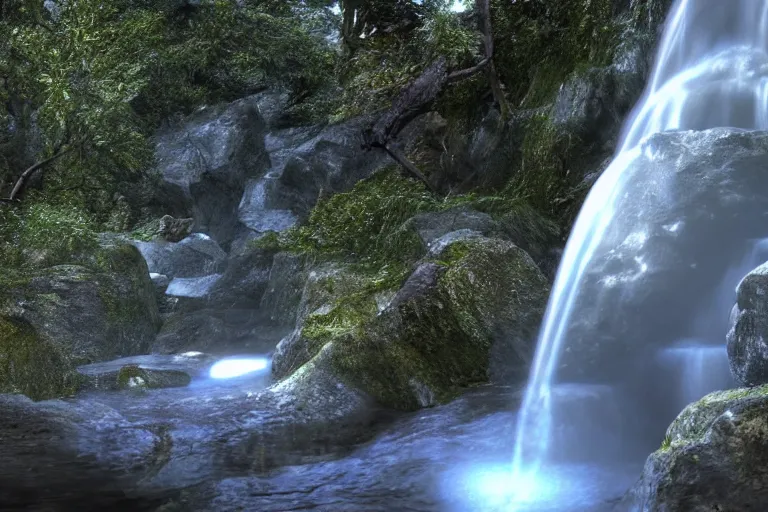 Image similar to A waterfall that is made up of stars. Cinematic lighting. Photorealism.