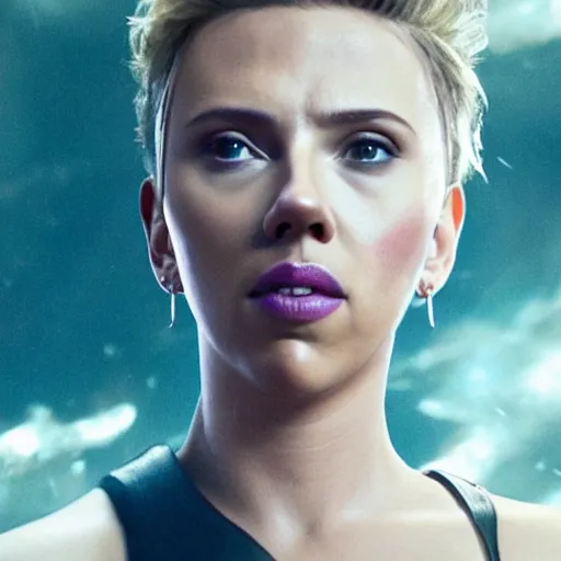 Prompt: Photoshoot of Scarlett Johansson as Thanos