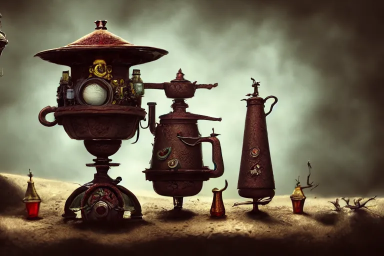 Prompt: a very detailed concept art of tim burton samovar, trending on artstation, digital art, 4 k, hyper realistic, octane render, sharp focus