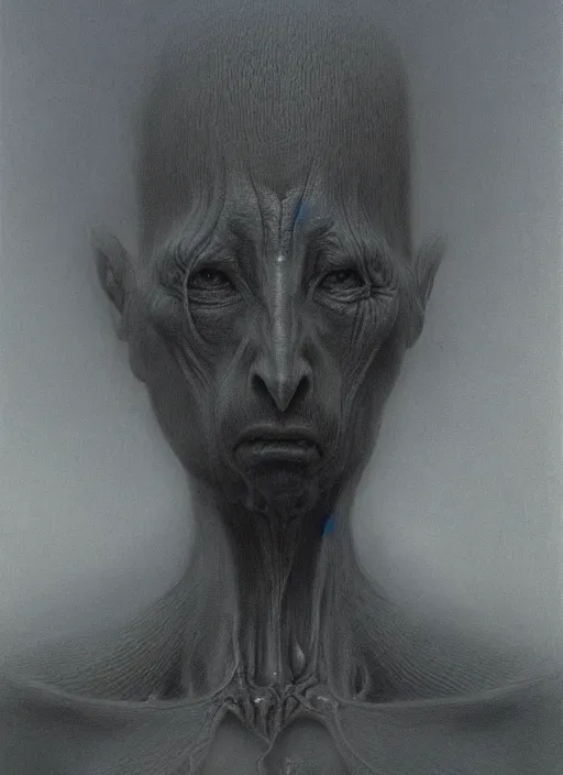 Image similar to highly detailed protrait of an alien, zdzislaw beksinski