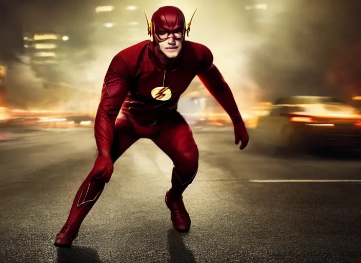 Prompt: film still of john goodman as the flash in the new flash movie, 4 k