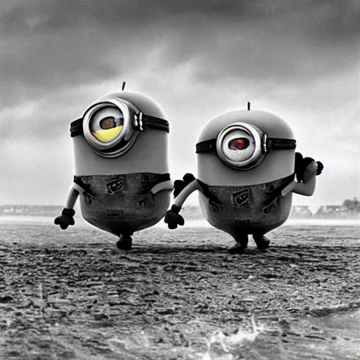 Image similar to “minions landing on D-Day, 4k, award winning”