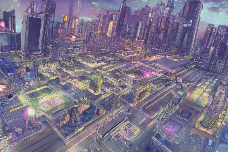 Prompt: a beautiful drawing of a future funk space city, highly realistic, unreal engine, detailed city