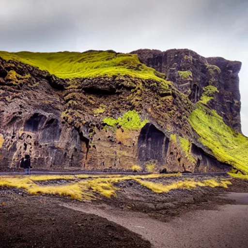 Prompt: Petra on the wall of a cliff face on the north coast of Iceland