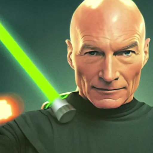 Image similar to screengrab of Captain Picard wielding a lightsaber