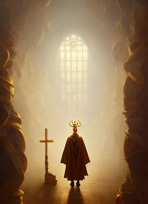 Prompt: surrealistic portrait of anthropomorphic caracal in golden priest clothes wearing vr in orthodox church, bokeh, foggy, dynamic lighting, darkness, ambients, dramatic, foggy, heavy bokeh and blur, cinematic, depth of field, art by bussiere rutkowski andreas rocha