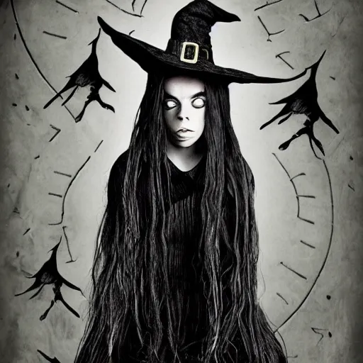 Image similar to billie eilish as a witch by tim burton