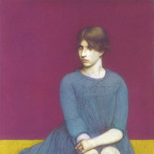 Image similar to a lonely girl in an empty room, colored daguerreotype, by Mackintosh, by max Ernst, art noveau, bright pastel colors,