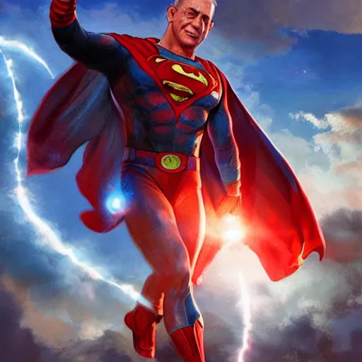 Prompt: benjamin netanyahu as a superhero flying through the sky, majestic, volumetric lighting, lens flare, rich vivid colors, vibrant, highly detailed, by artgerm and greg rutkowski