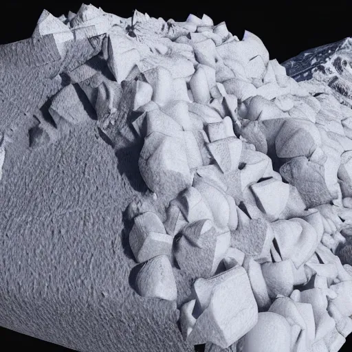 Prompt: a highly detailed 3 d model of an avalanche made of potatoes