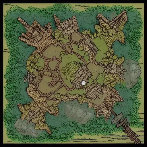 Image similar to overhead RPG battlemap of a stone fort sitting above a swamp, detailed, hand-painted, drivethruRPG top seller popular