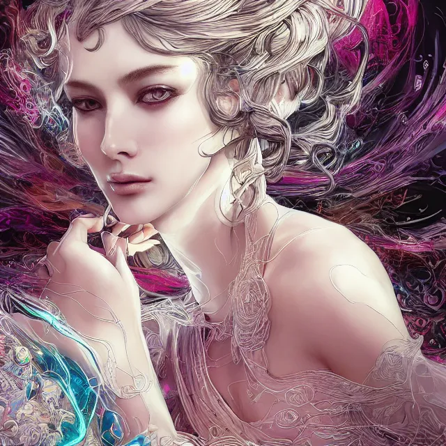 Prompt: the portrait of one sensual electric type personified as an absurdly beautiful, graceful, elegant, sophisticated, young woman made, an ultrafine hyperdetailed illustration by kim jung gi, irakli nadar, intricate linework, bright colors, octopath traveler, final fantasy, unreal engine 5 highly rendered, global illumination, radiant light, detailed and intricate environment