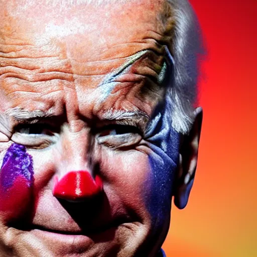 Image similar to Joe Biden with colorful clown makeup all over his face