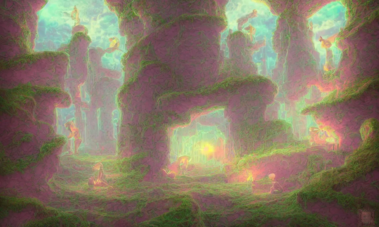 Image similar to kerberos realm, faked ticket, pastel colors, abandoned, ravine, 3 d art, digital illustration, perfect lighting