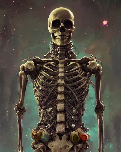 Image similar to skeleton made of lsd pills, clear sky, scifi character portrait by greg rutkowski esuthio craig mullins