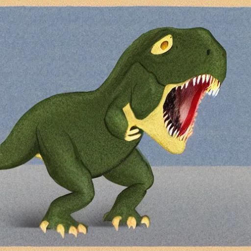 Image similar to paleoart of a t - rex wearing a school uniform by emily willoughby