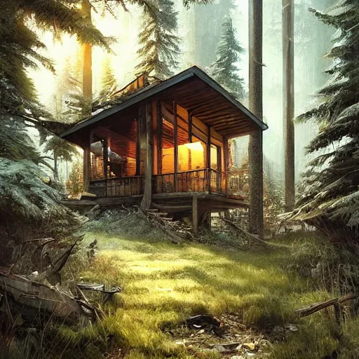 Prompt: a cabin in the woods by Klaus Wittmann