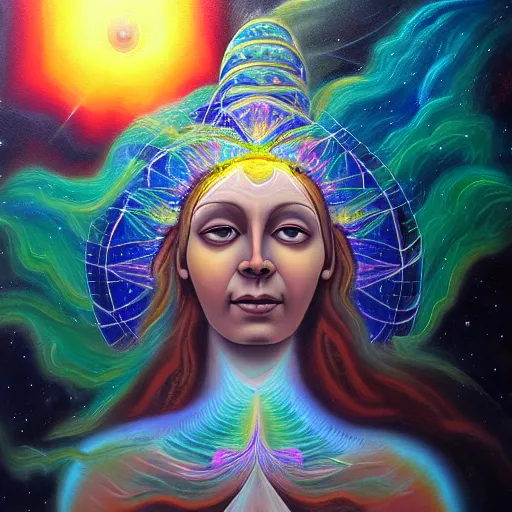 Image similar to goddess of earth, astral spirit space journey in oil painting, ayahuasca, trending on artstation, award winning, emotional, highly detailed ethereal surrealist art