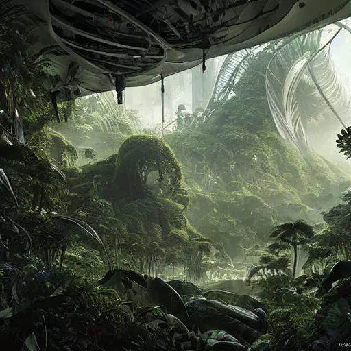 Image similar to epic, ultra detailed, hyper - real alien jungle by zaha hadid and greg rutkowski