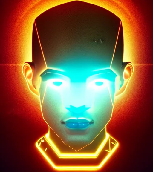 Image similar to symmetry!! egyptian god of technology, solid cube of light, hard edges, product render retro - futuristic poster scifi, lasers and neon circuits, brown skin handsome egyptian god, intricate, elegant, highly detailed, digital painting, artstation, concept art, smooth, sharp focus, illustration, dreamlike, art by artgerm