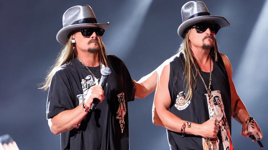 Prompt: kid rock wearing a dress crying because no one is at his concert