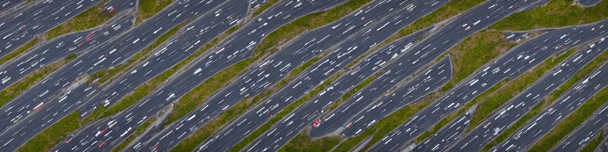 Prompt: top view of busy highway, late afternoon, shadows, cinematic lighting