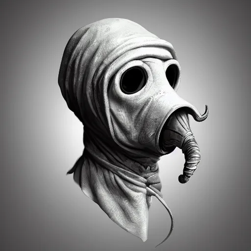 Prompt: plague doctor in his larval form. extremely lush lifelike detail. award - winning digital art by ansel adams, alan lowmax, steichen. surreal scientific photoillustration, artstation, shutterstock polycount contest winner, biomorphic.