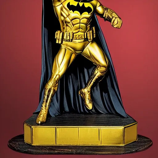 Prompt: A golden Batman statue