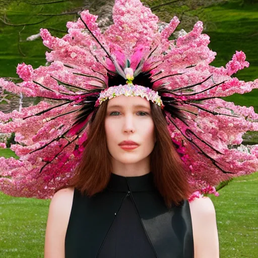 Image similar to headdress designed by philip treacy made of cherry blossoms