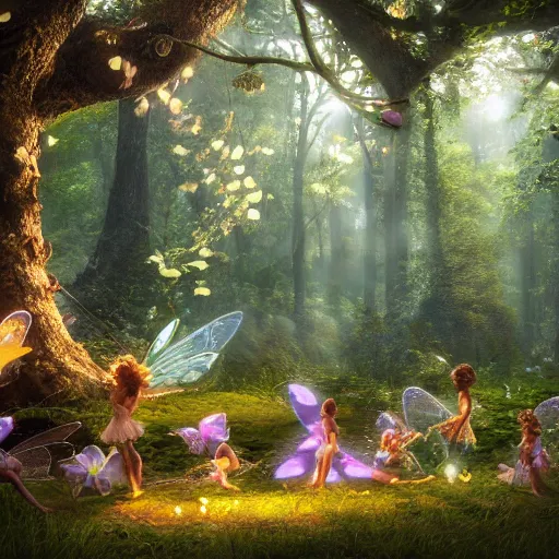 Prompt: fairies in a heavenly forest, highly detailed, 4k, HDR, award-winning, octane render, artstation