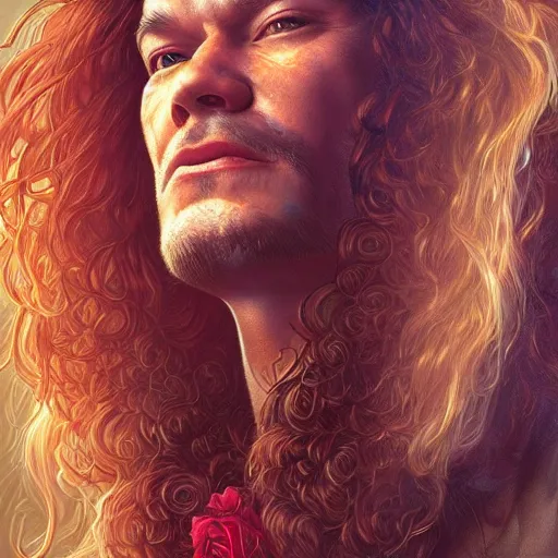 Image similar to axel rose portrait, intricate, highly detailed, digital painting, artstation, concept art, smooth, sharp focus, illustration, unreal engine 5, 8 k, art by artgerm and greg rutkowski and alphonse mucha