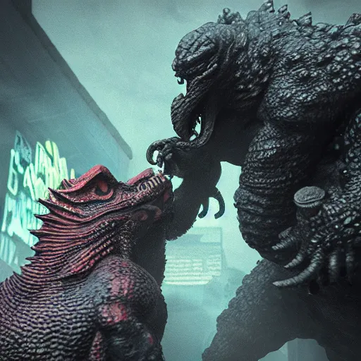 Prompt: bareknuckle brawl between Cthulhu and Godzilla, photorealism, 4k