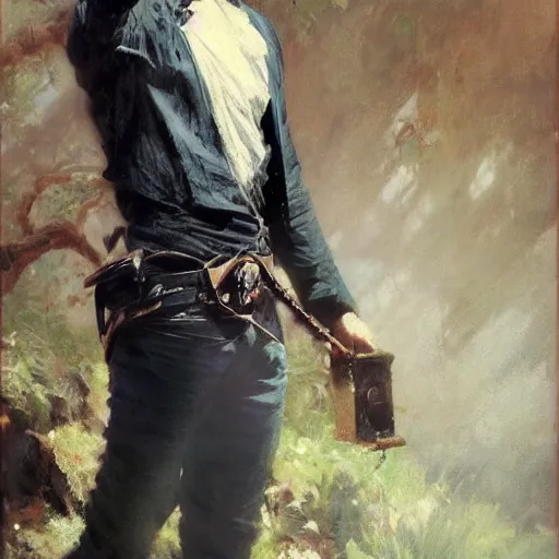 Image similar to detailed cinematic wide shot of beautiful attractive young man black clothes black hair no beard slim face symettrical face clean skin blue eyes black clothes, ultra realistic, spring light, painting by gaston bussiere, craig mullins, j. c. leyendecker